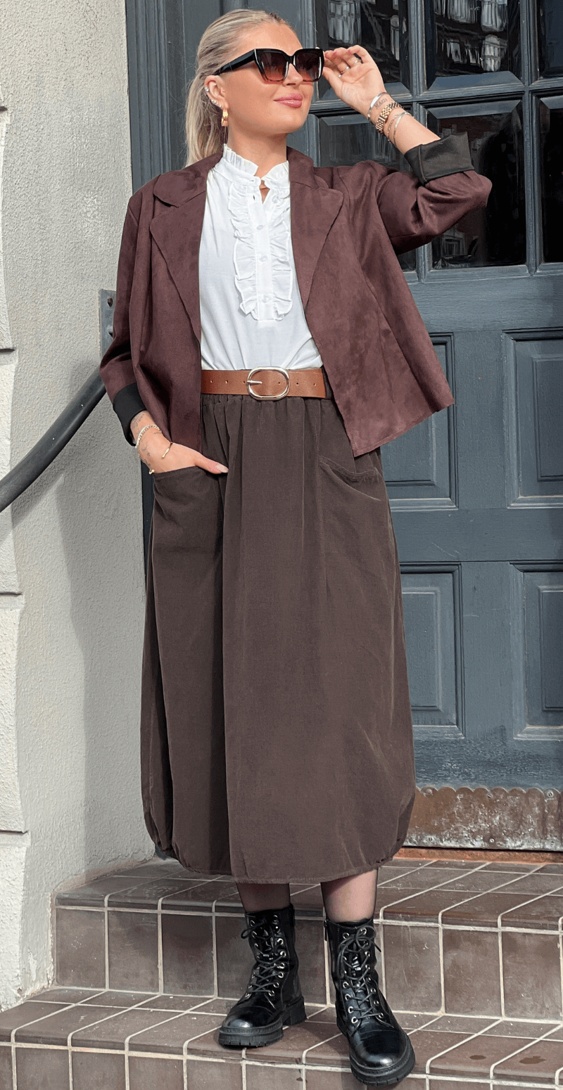 Allison fløjlsnederdel med lommer brun LikeLondon