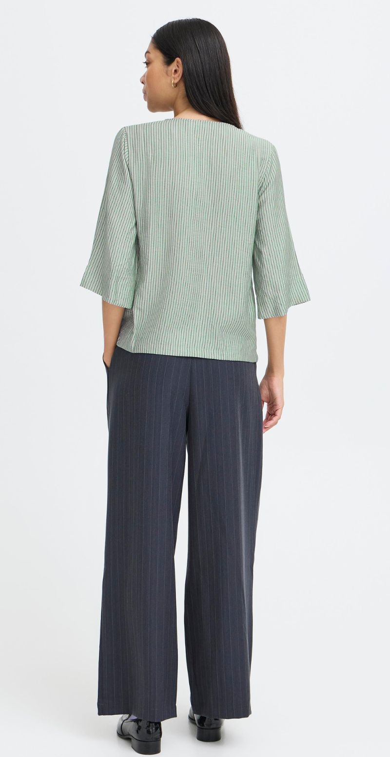 Fie bluse med v-hals og striber aqua gray mix B.young