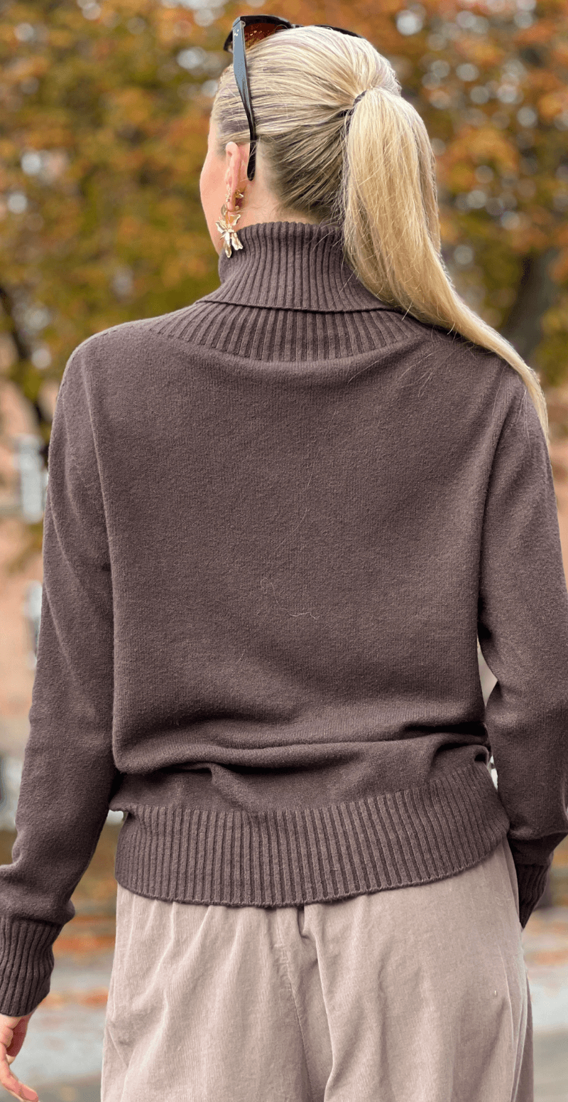 Abelone strik med rullekrave brun LikeLondon