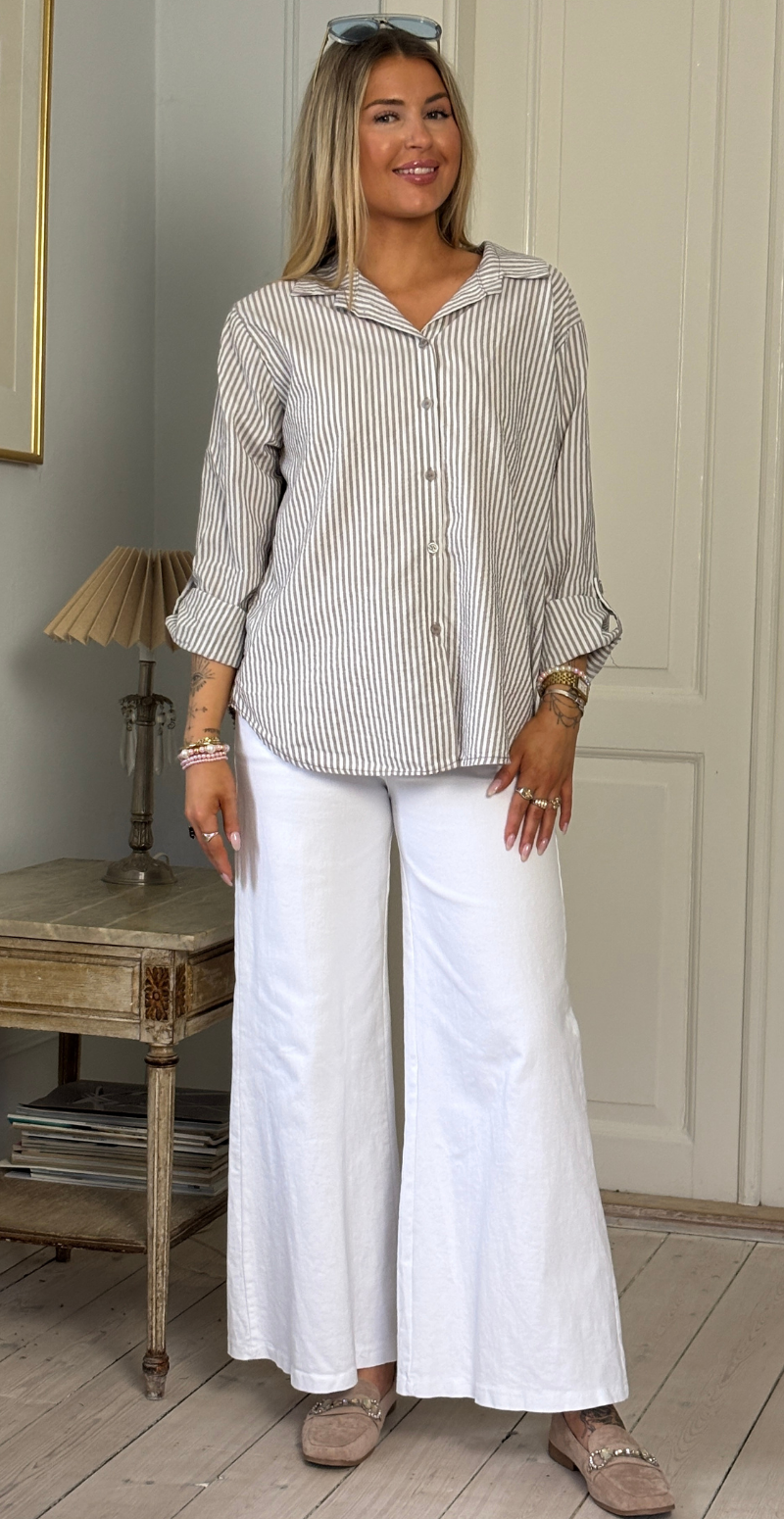 Omega skjortebluse med krepp og striber fango LikeLondon