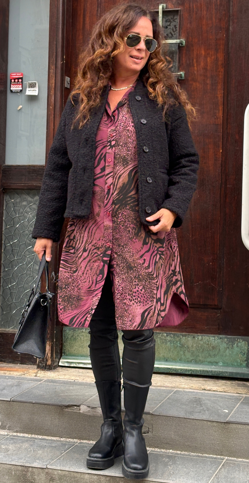 Josie tunika med knapper og dyreprint bordeaux LikeLondon