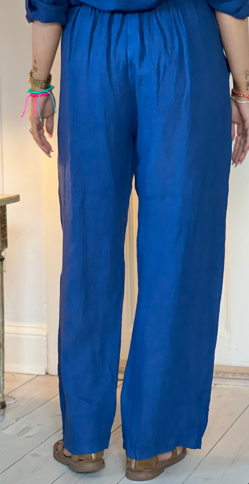 Bicca hørbukser med 2 pynteknapper i taljen blå LikeLondon