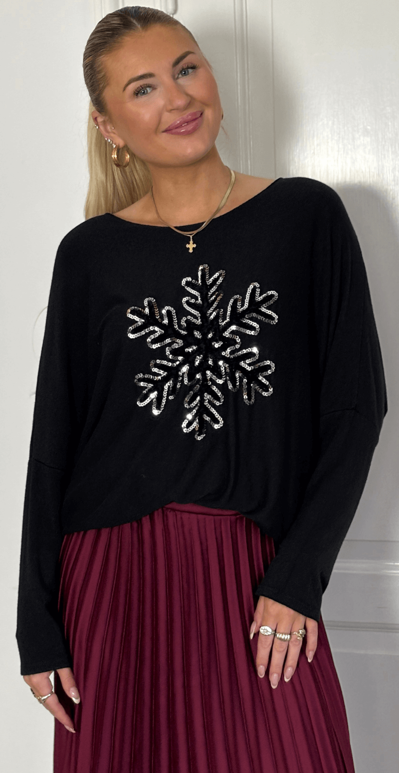 Madelene bluse med snefnug sort LikeLondon