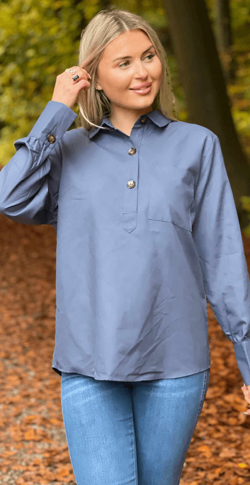 Flynn skjorte med stolpelukning vintage indigo