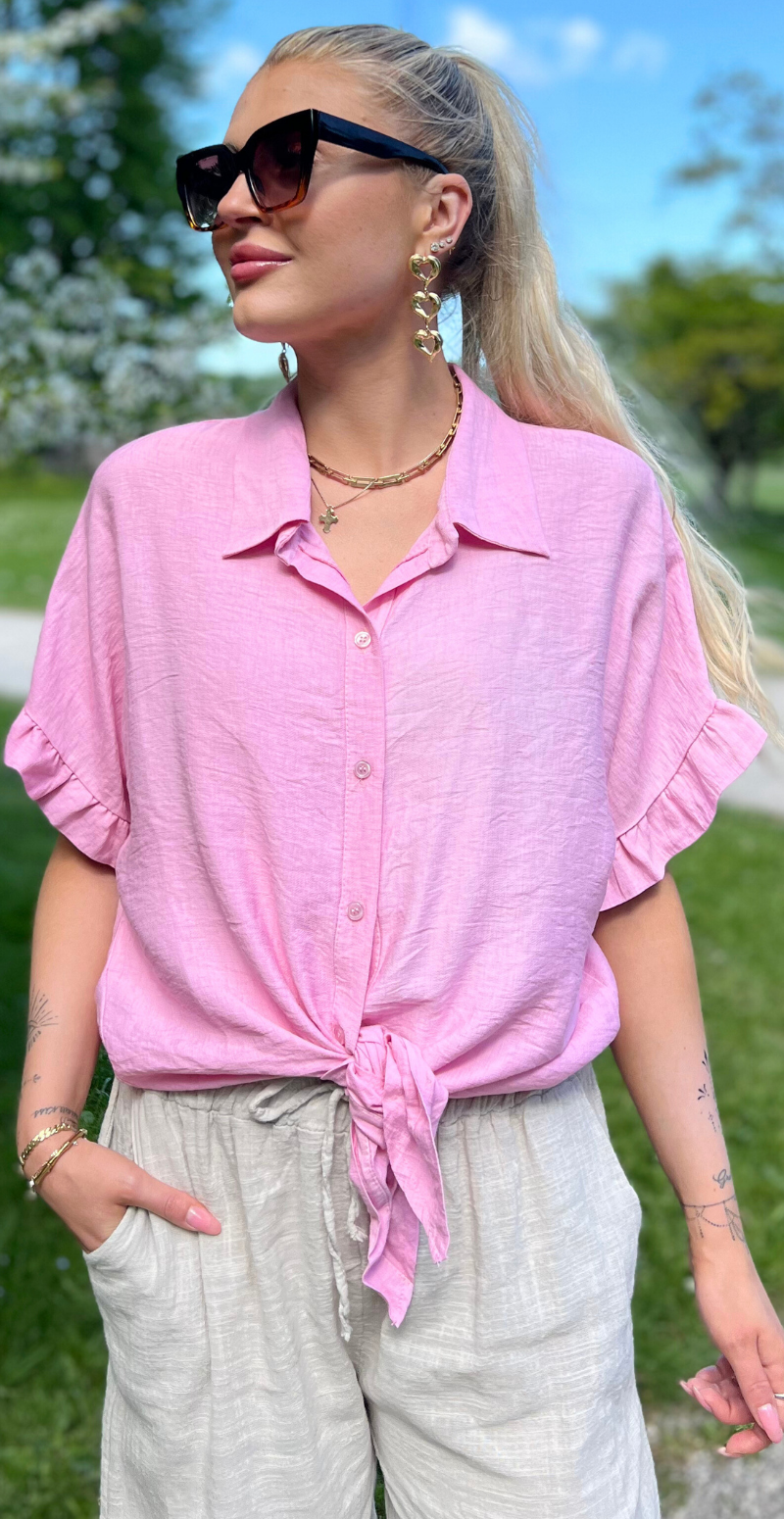 Kylie bluse med bindebånd rosa LikeLondon