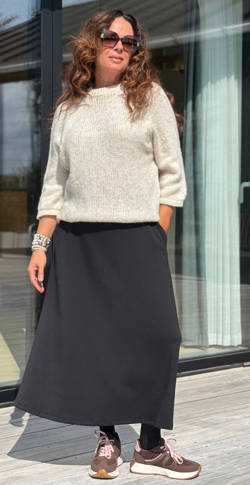 Andrea striktrøje med 3/4 ærmer beige LikeLondon
