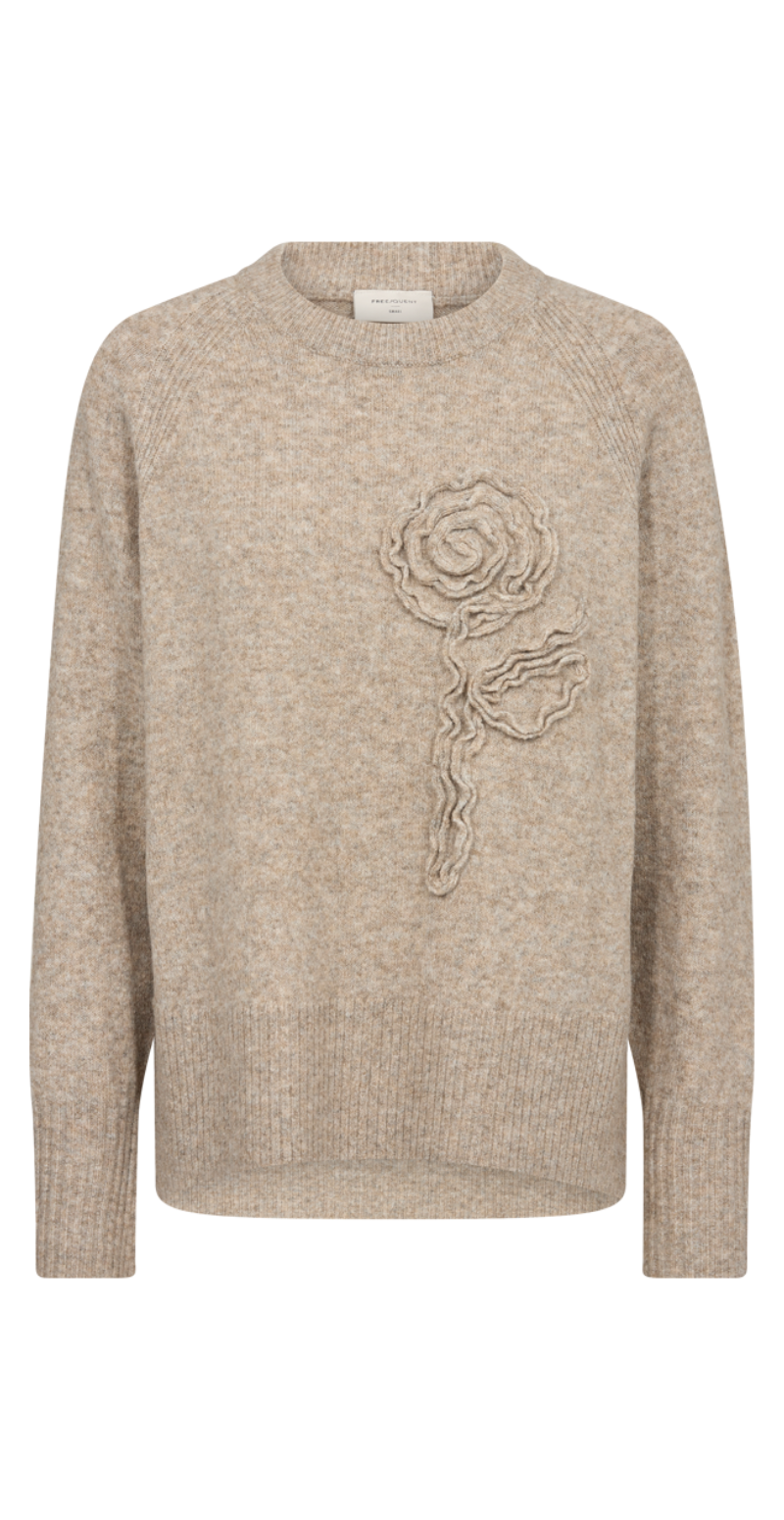 Vidoo strik pullover med broderet blomst taupe