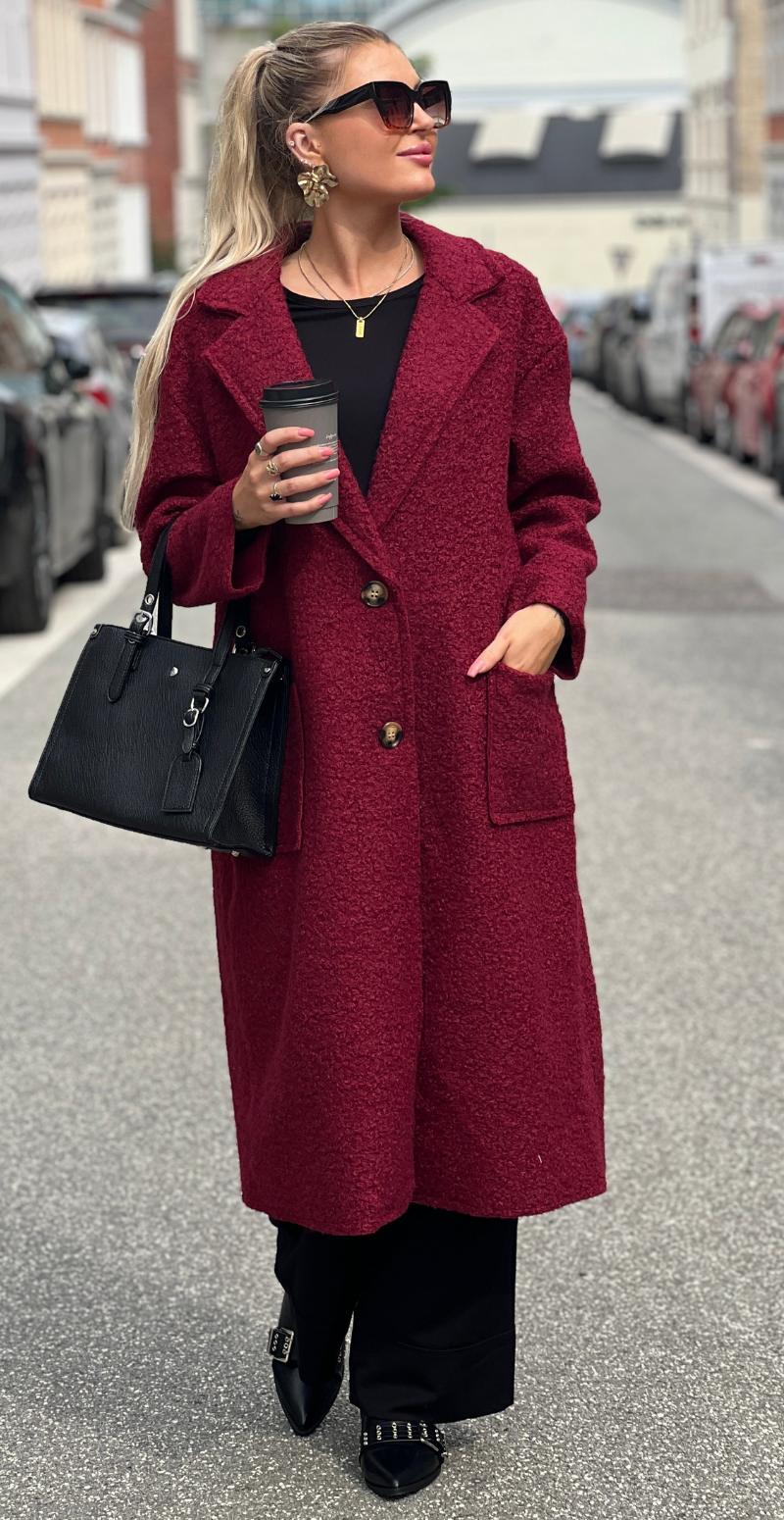 Birdie teddy frakke med lommer wine LikeLondon