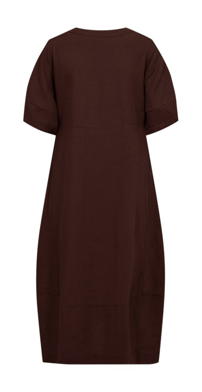 Lava hørkjole med lommer og knapstolpe coffee bean Freequent