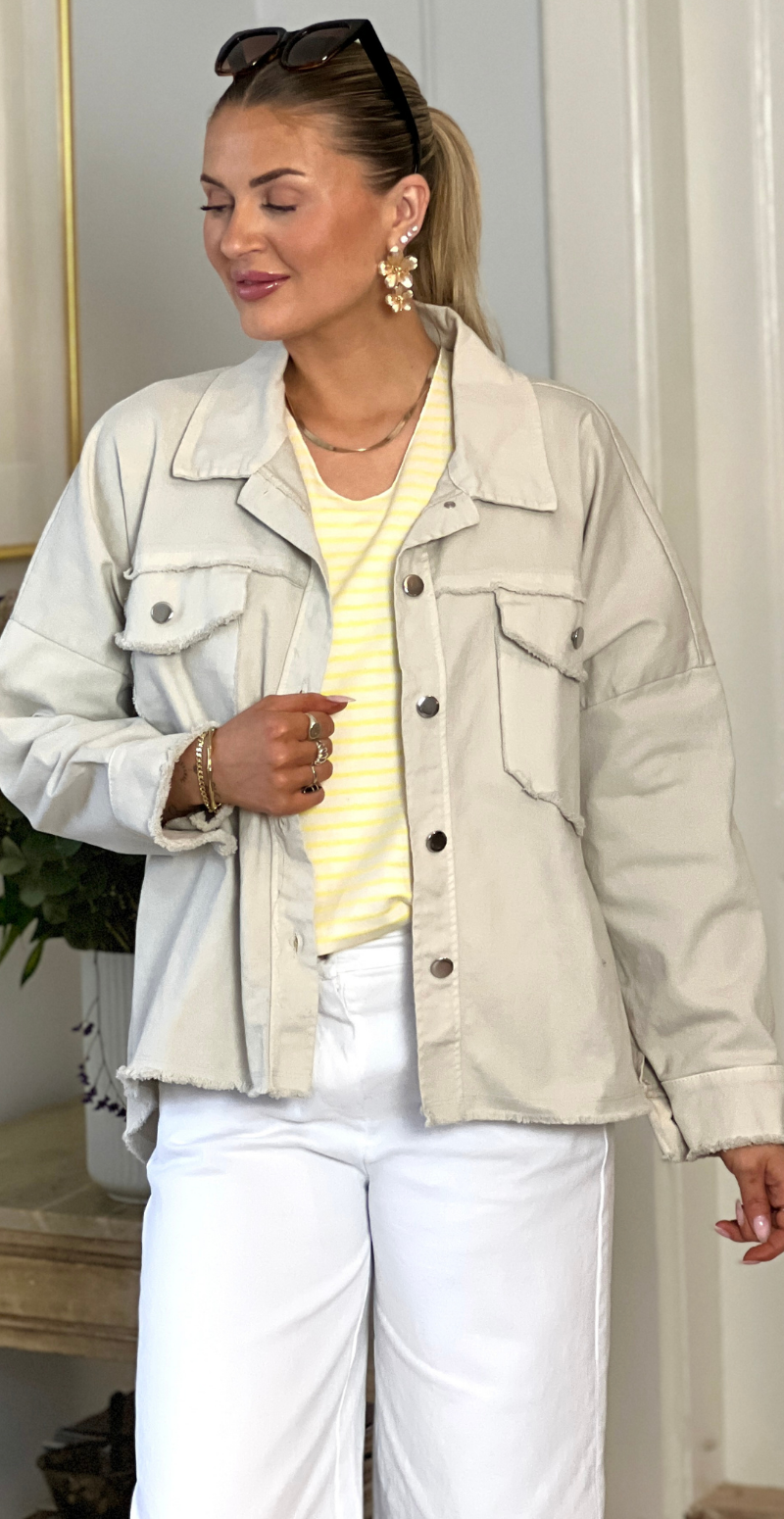 Madison canvas jakke med rå kanter beige LikeLondon