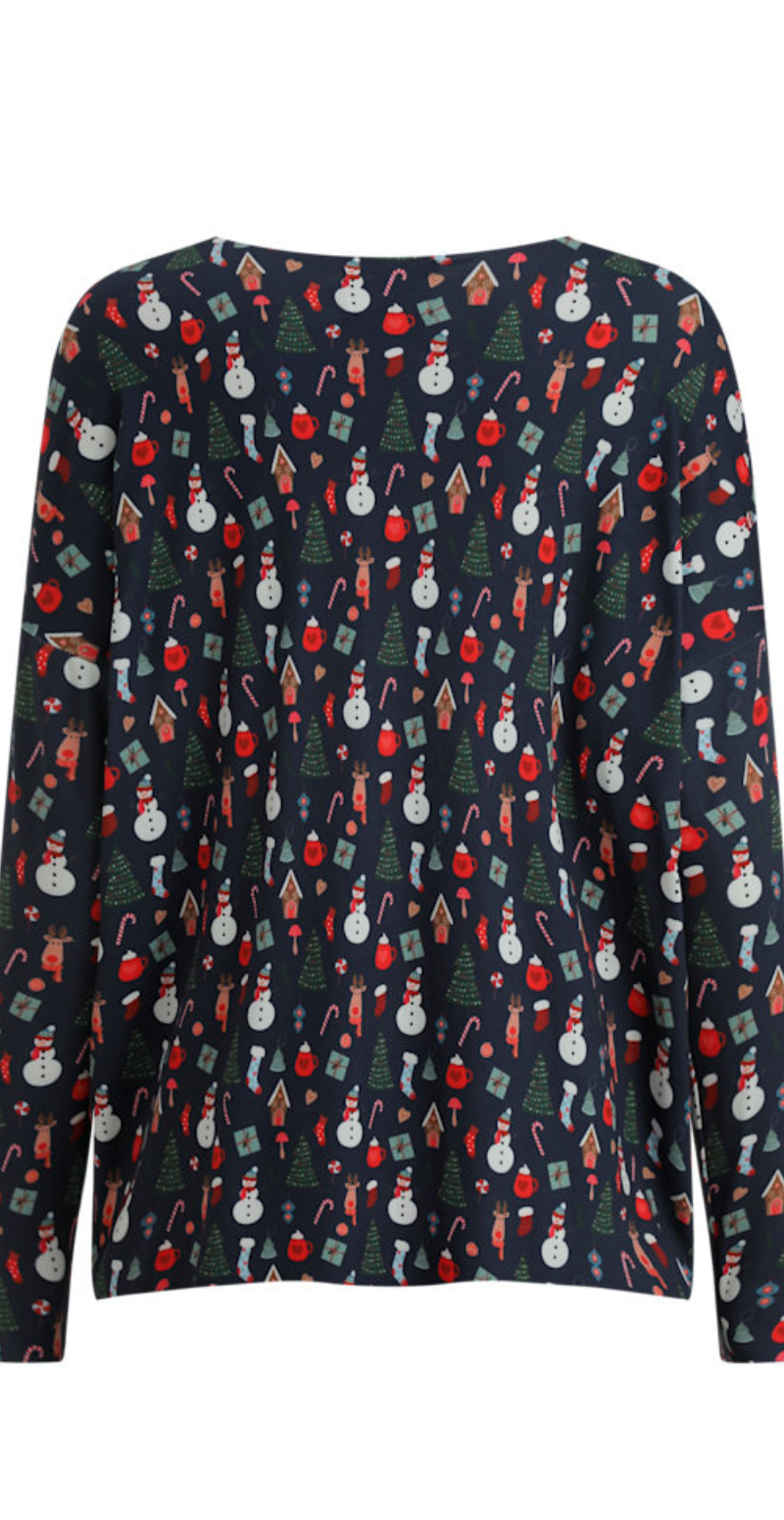 Alma bluse med juleprint cookiehouse navy Liberté