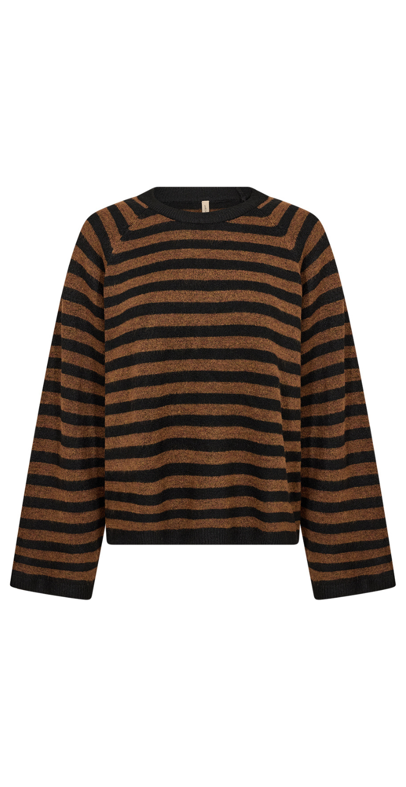 Orlean pullover med striber sort/brun Soyaconcept
