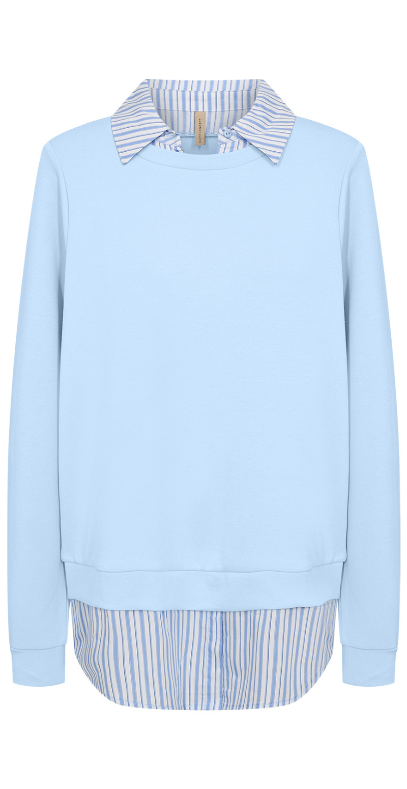 Julia Banu bluse med stribet skjortekant lysblå LikeLondon