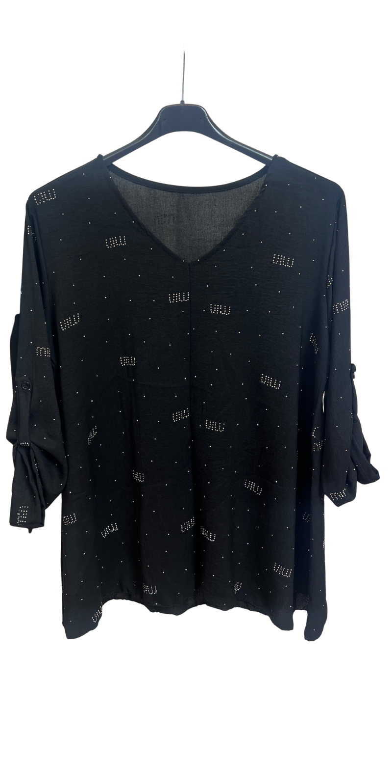 Florina bluse med V-hals og similisten sort LikeLondon