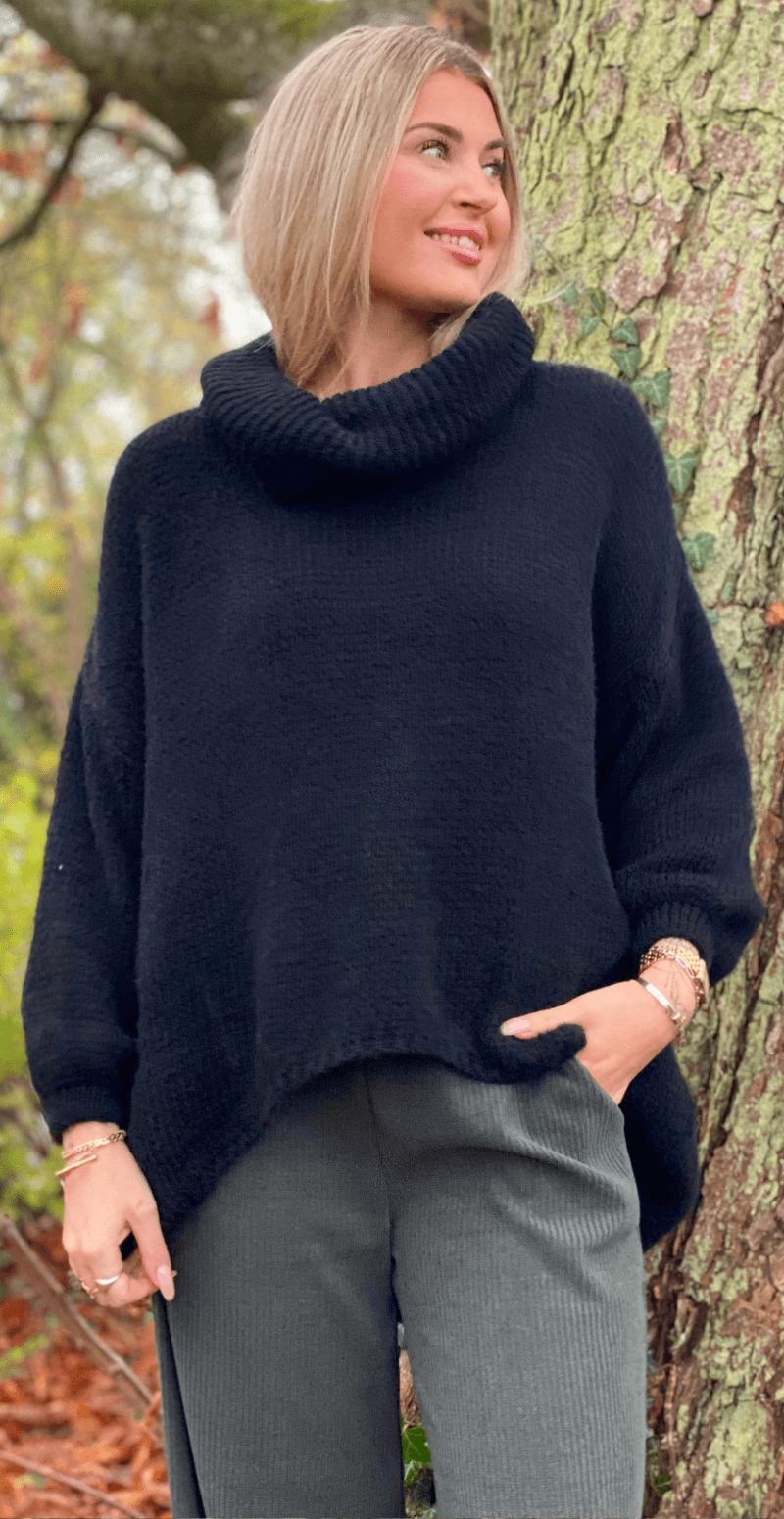 Irene uldstrik med halskrave sort LikeLondon