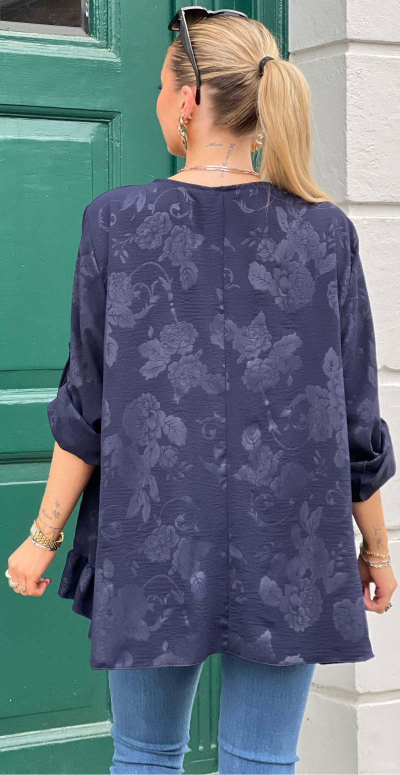 Amanda bluse med peplum og blomsterprint navy LikeLondon