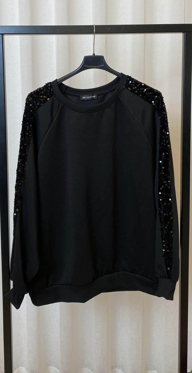 Riley sweatbluse med pailetter sort LikeLondon