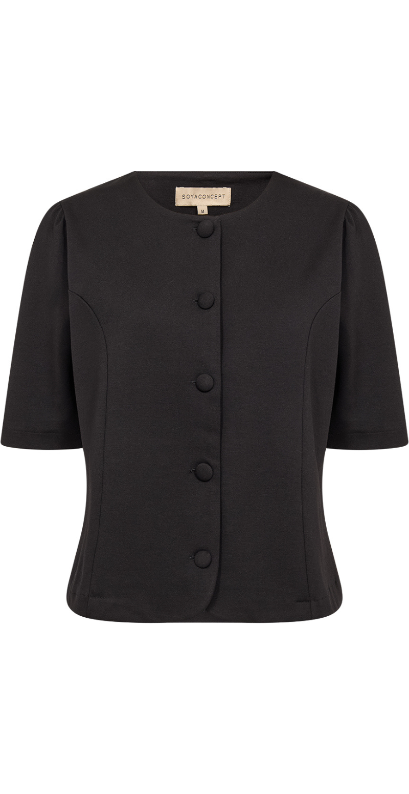 Esme figursyet bluse med betrukne knapper sort LikeLondon