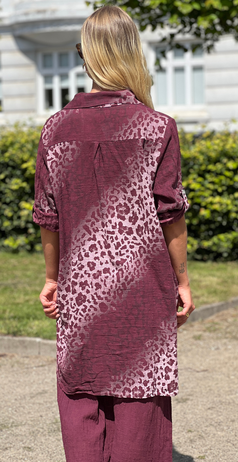 Melanie tunika med leopardprint og lomme bordeaux LikeLondon