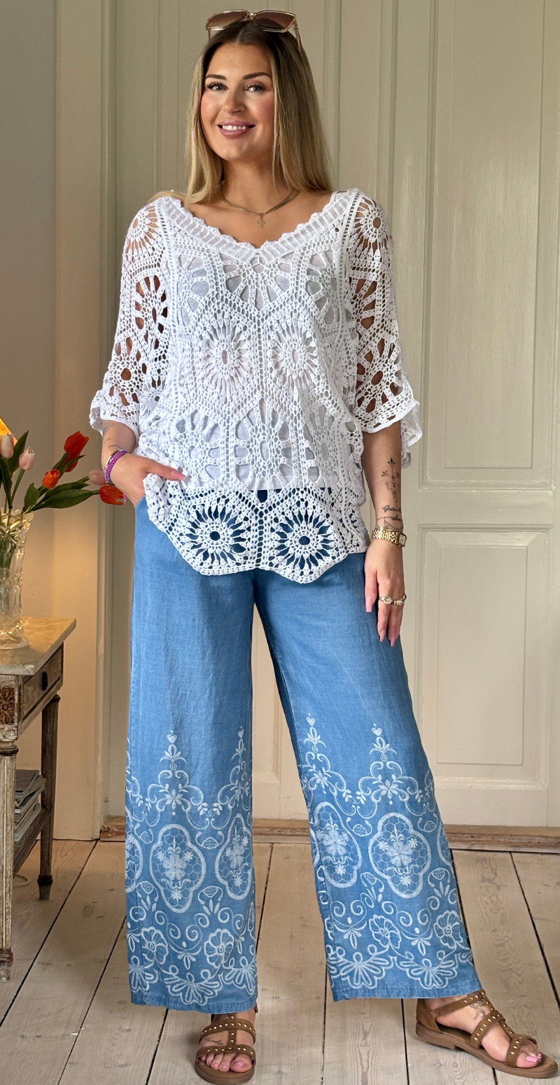 Candie denimbukser med broderiprint medium jeans LikeLondon