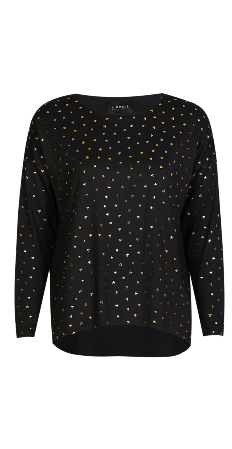 Alma bluse med hjerter black gold heart Liberté
