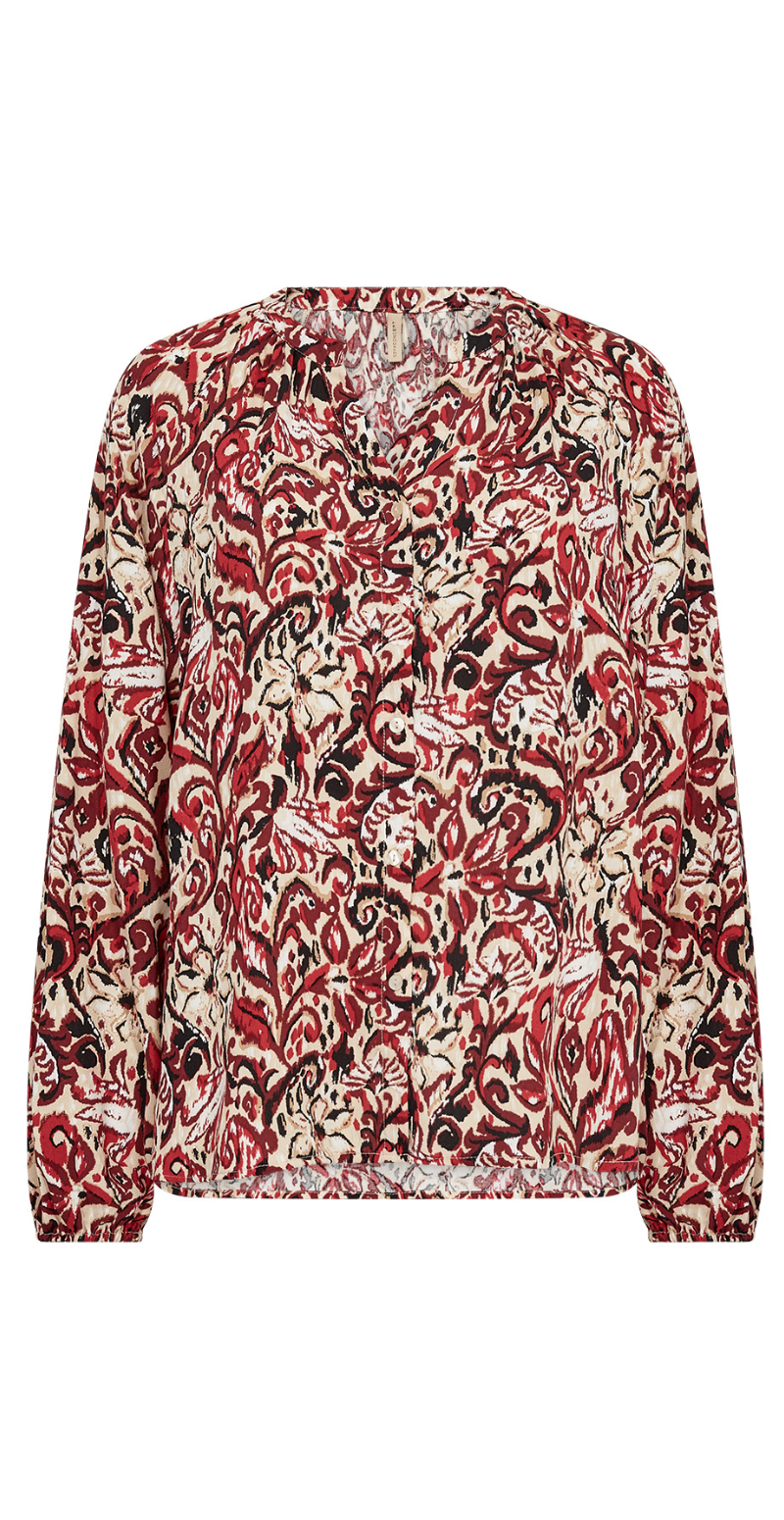 Vava gennemknappet bluse med mønster rød Soyaconcept