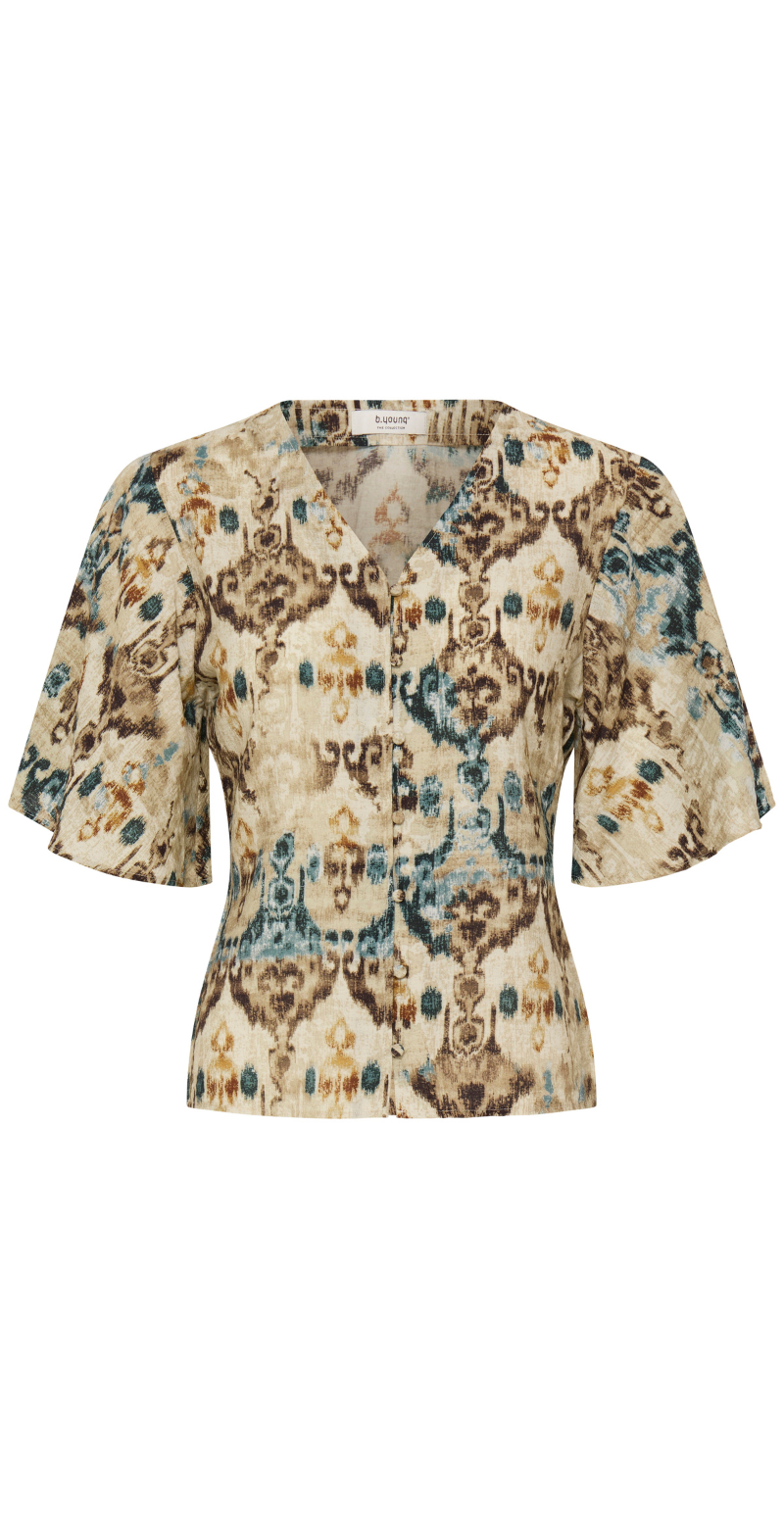 Ingkar gennemknappet bluse med elastik birch ethnic B.young