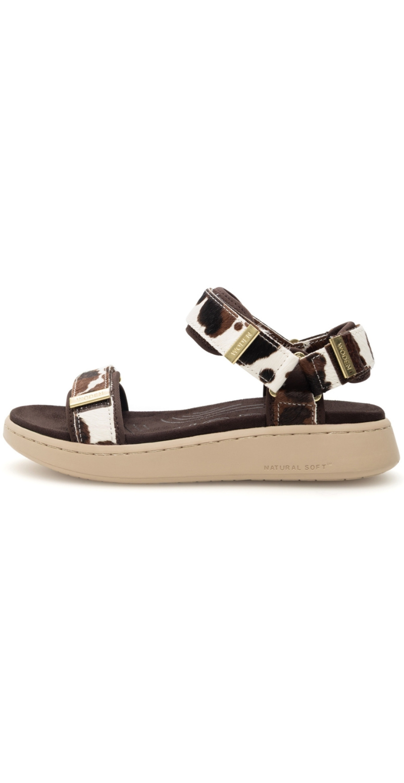 Line sandal med velcro og cow print Woden
