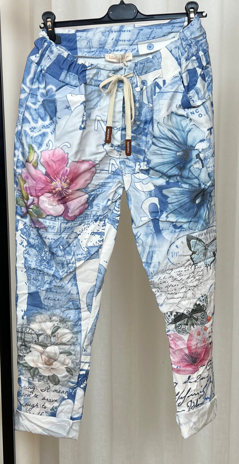 Samantha bukser med stor rosa blomst denim LikeLondon