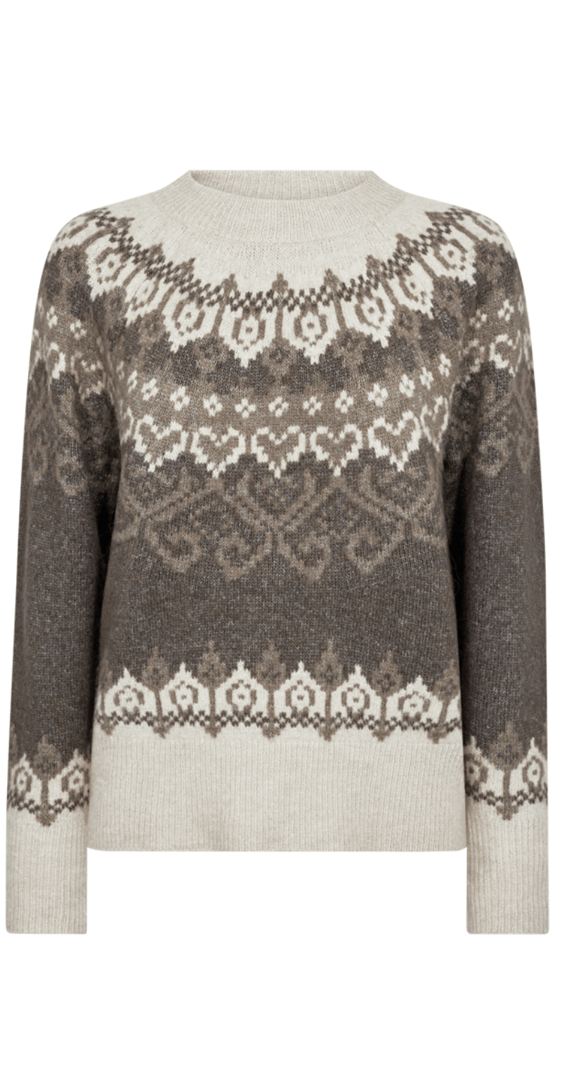 Merla pullover i uldblanding med mønster morel w. moonbeam