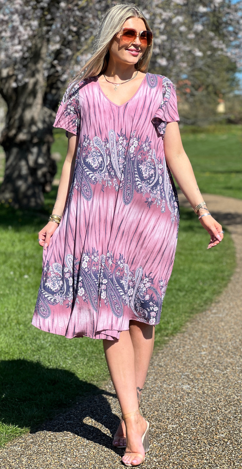 Leonora kortærmet kjole med paisley print cipolla LikeLondon