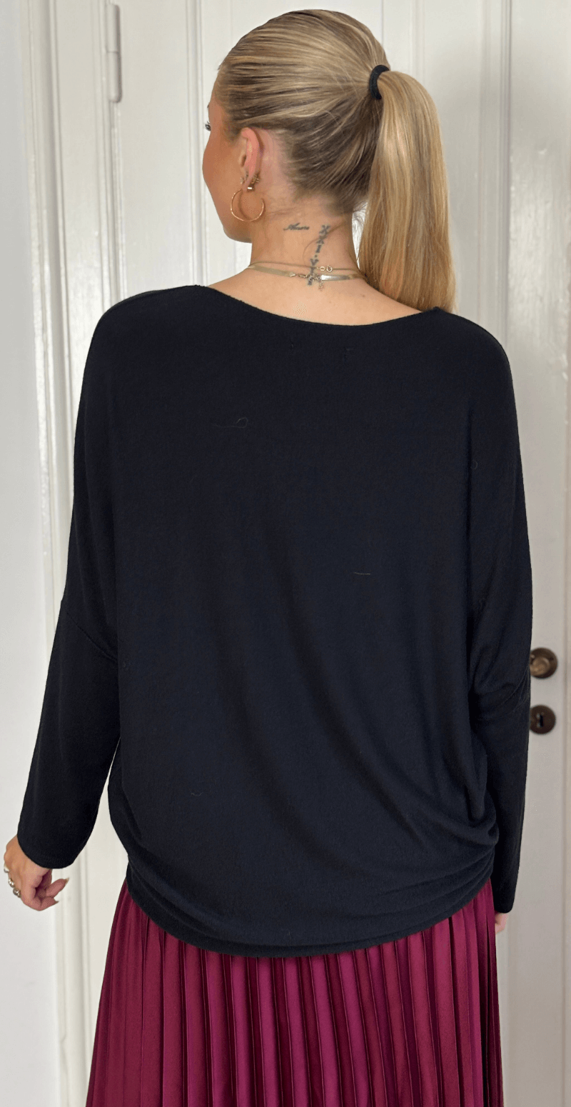 Madelene bluse med paillet hjerter sort LikeLondon