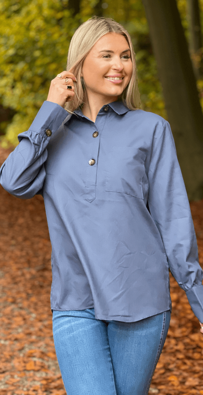 Flynn skjorte med stolpelukning vintage indigo