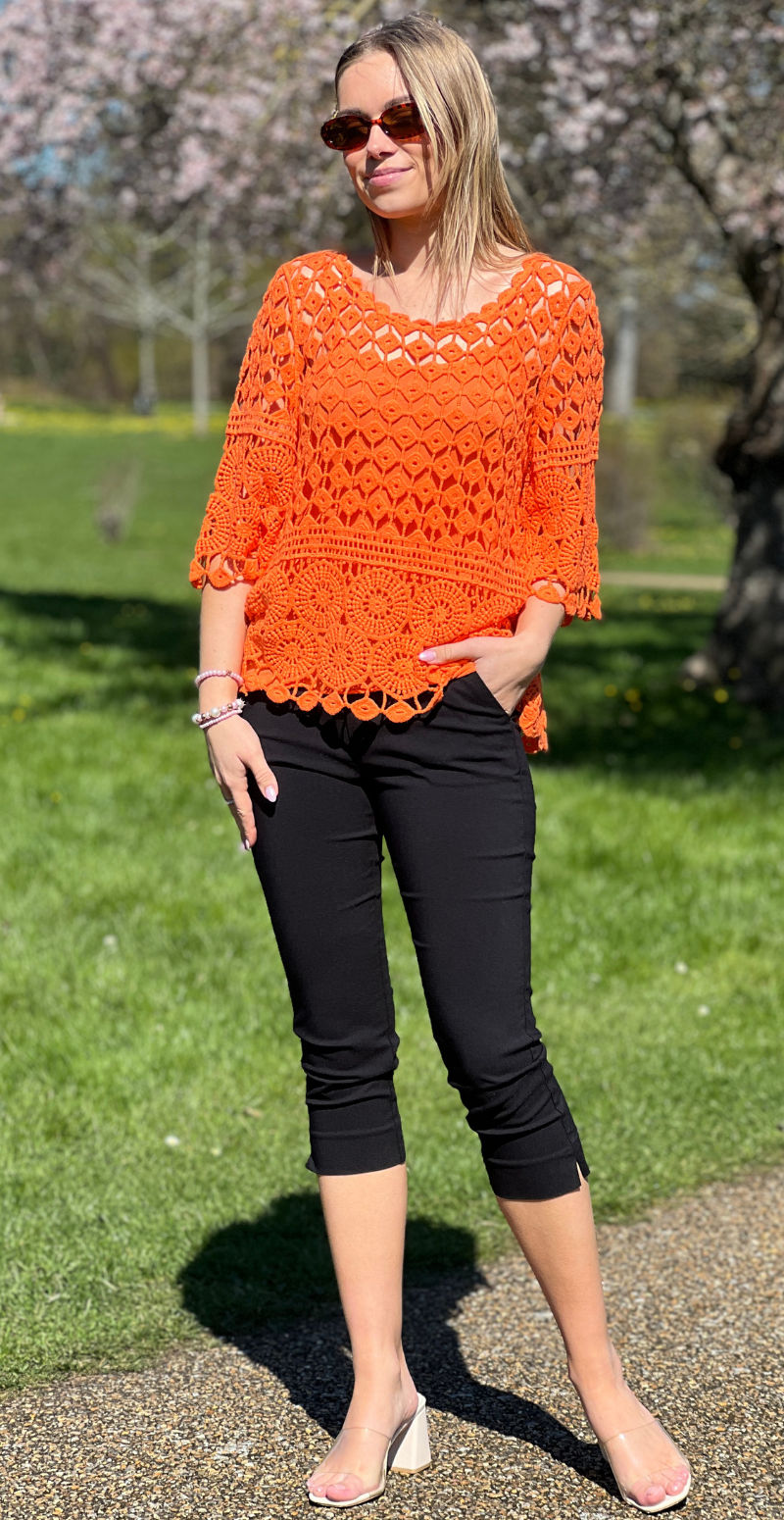 Alisa hæklet bluse med indertop orange LikeLondon