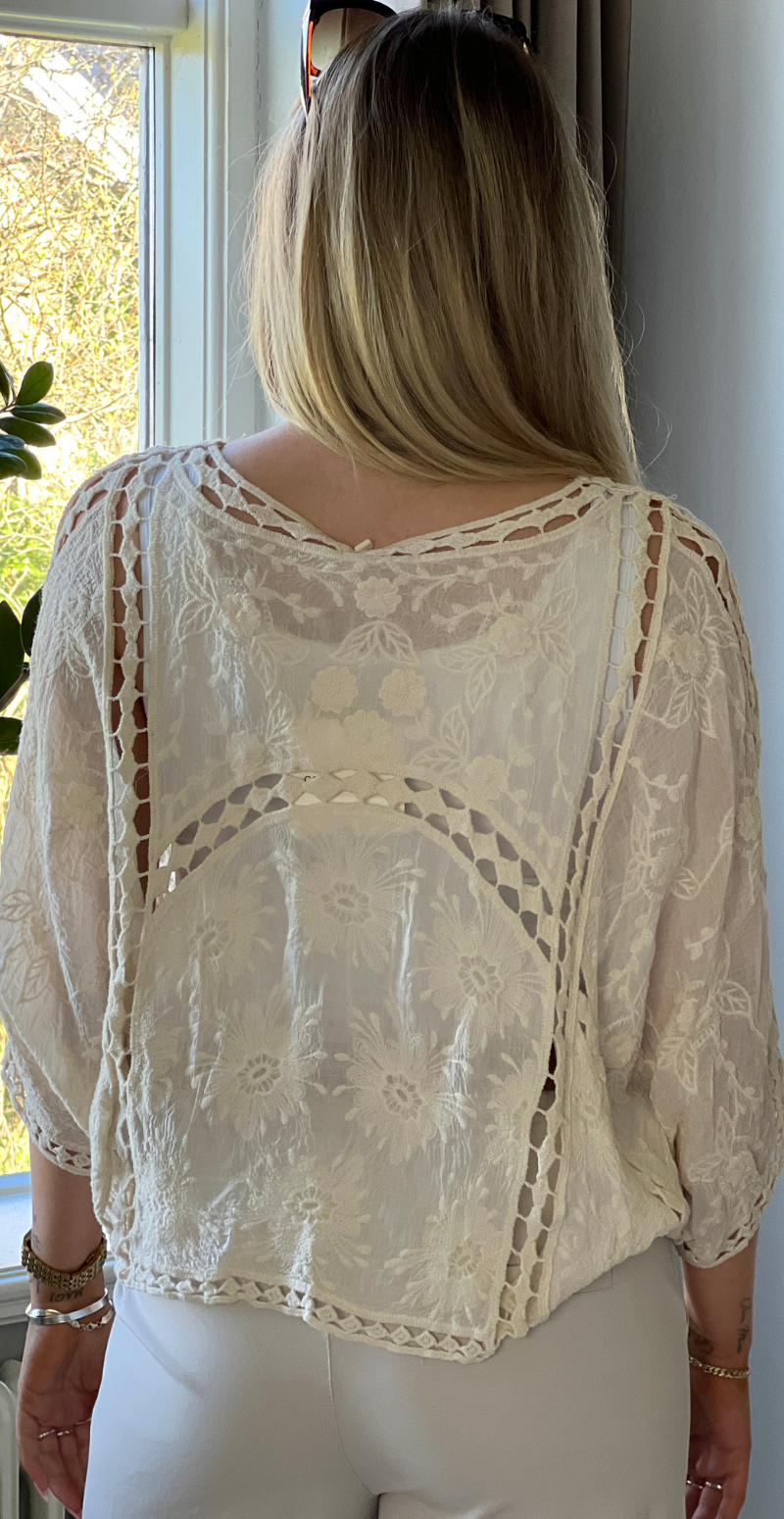 Vivi blonde cardigan med hæklede detaljer beige LikeLondon