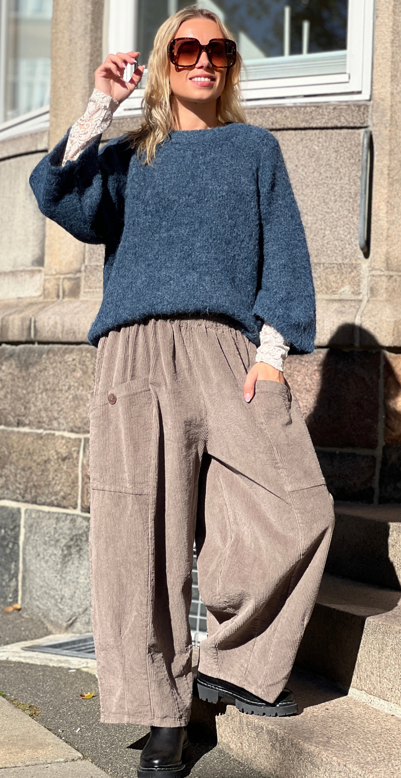 Lulu ensfarvet pullover med 3/4 ærmer moonlit ocean melange Freequent