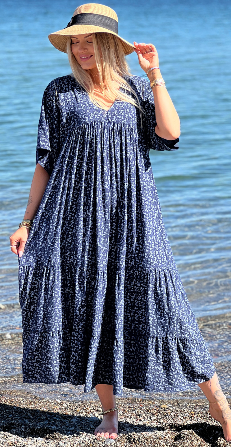 Vigga blomstret maxikjole navy LikeLondon