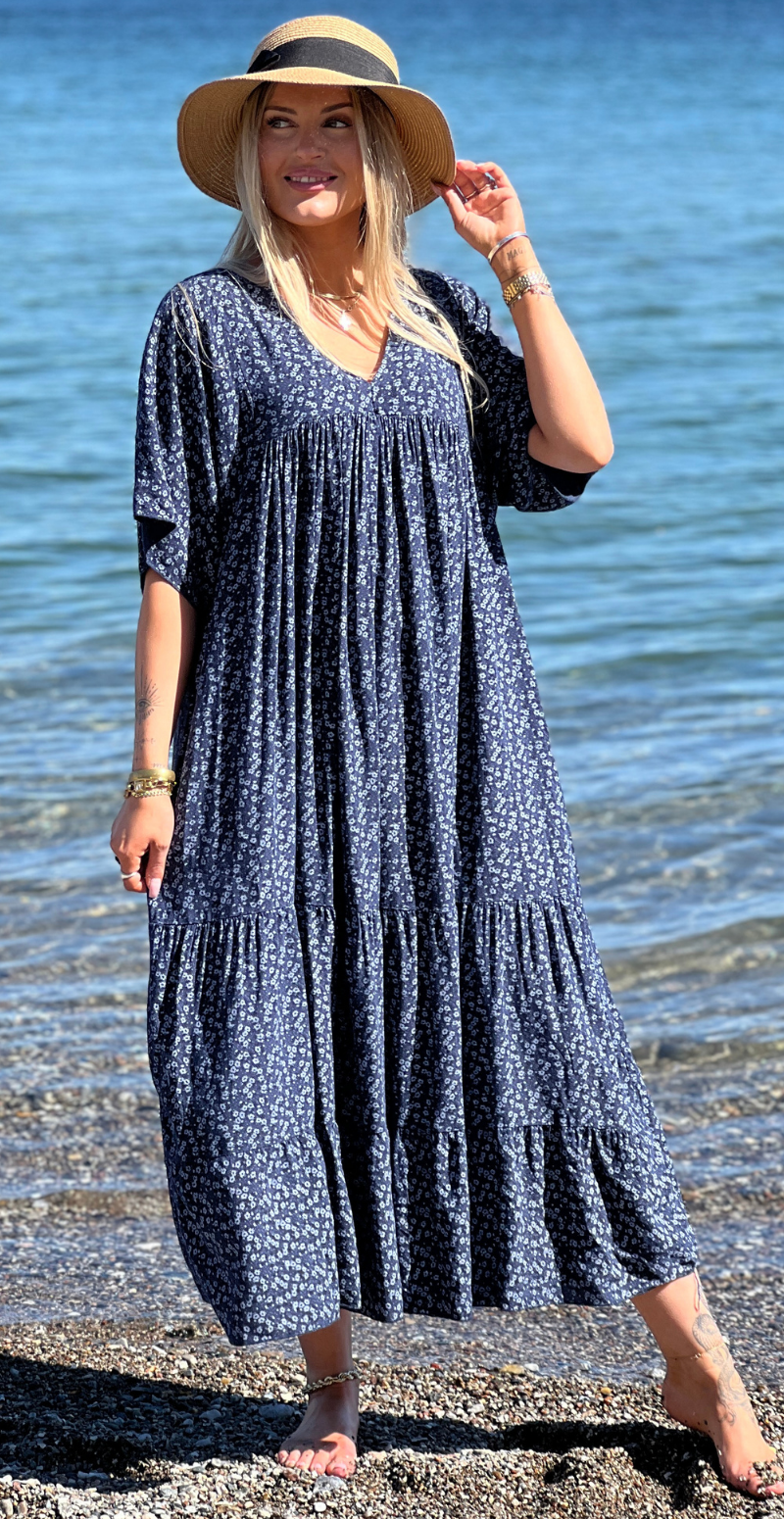 Vigga blomstret maxikjole navy LikeLondon