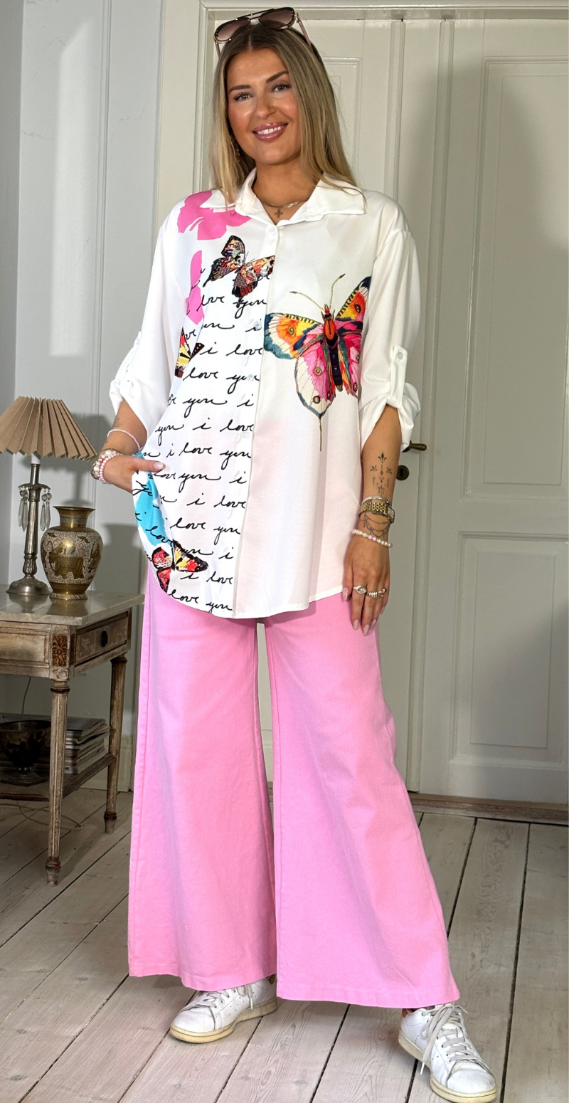 Tracy skjorte med sommerfugle hvid LikeLondon