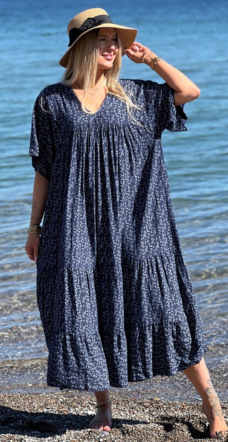 Forudbestil uge 31 Vigga blomstret maxikjole navy LikeLondon