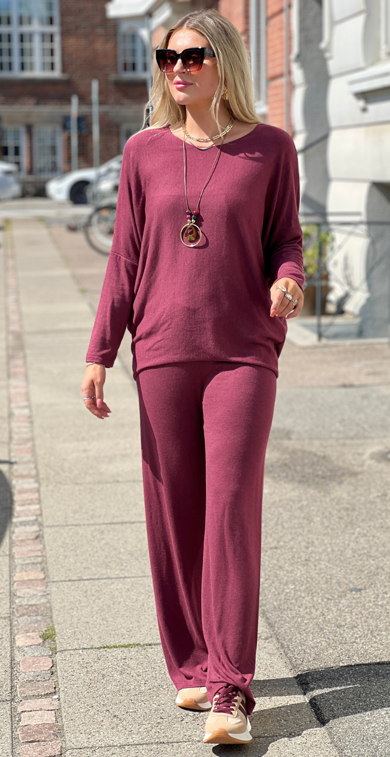 Elena bløde bukser med elastik i taljen bordeaux LikeLondon