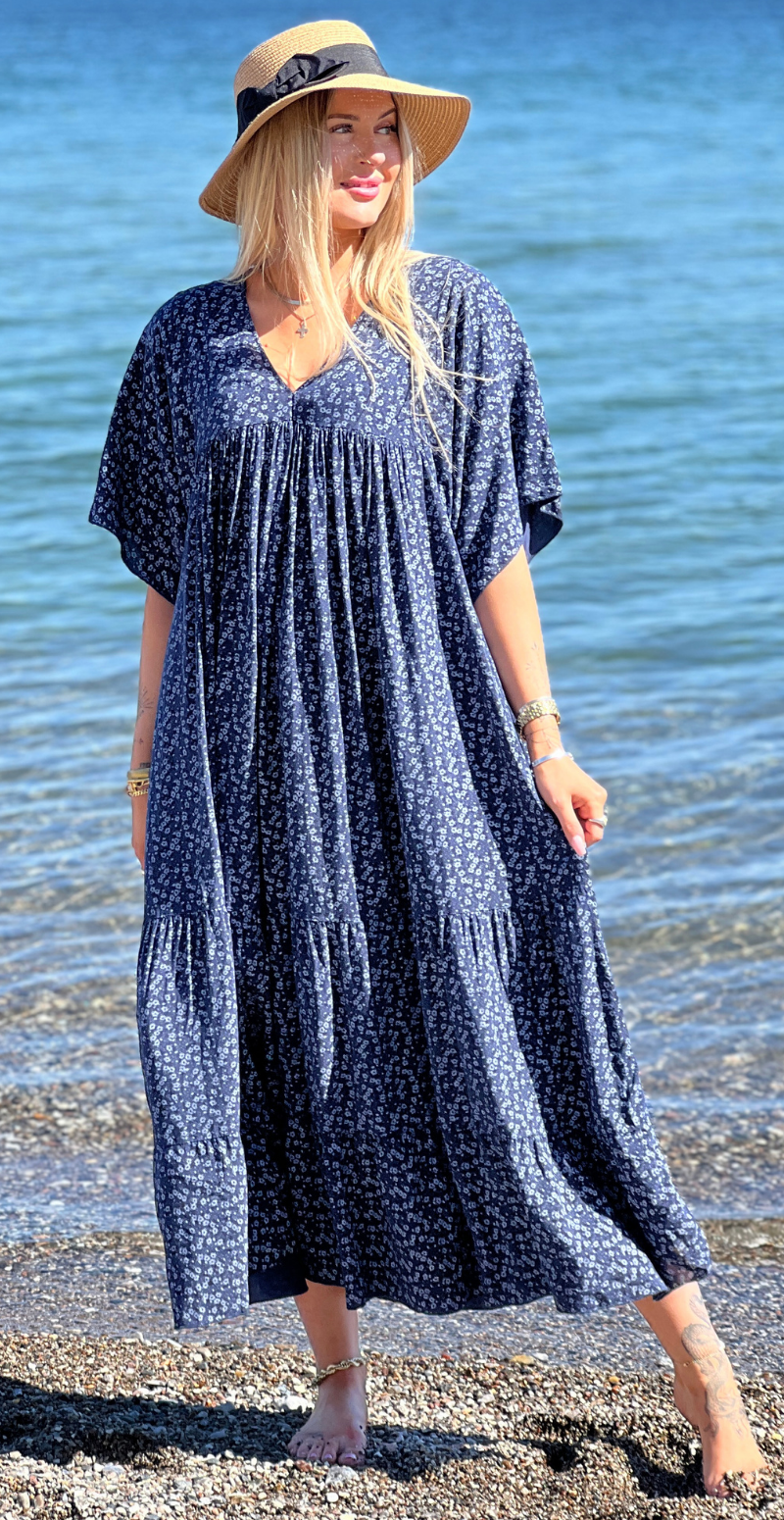Forudbestil uge 31 Vigga blomstret maxikjole navy LikeLondon