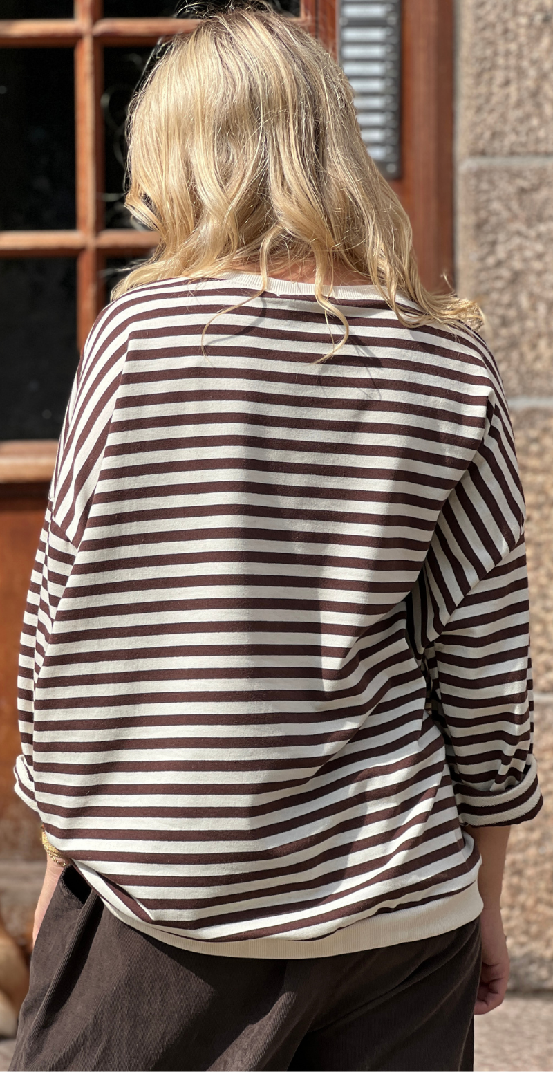 Zenia bluse med lange ærmer og striber old brown LikeLondon