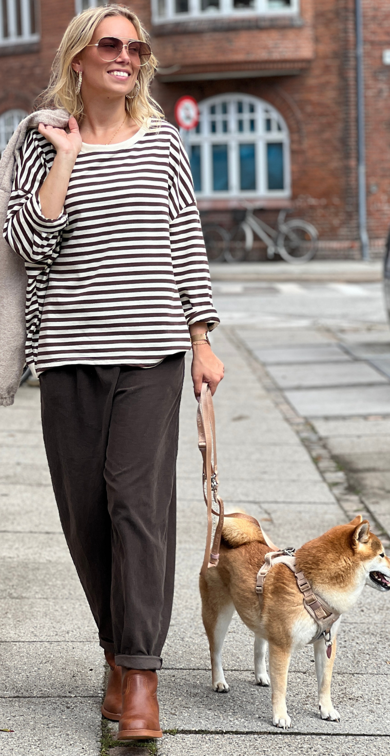Zenia bluse med lange ærmer og striber old brown LikeLondon