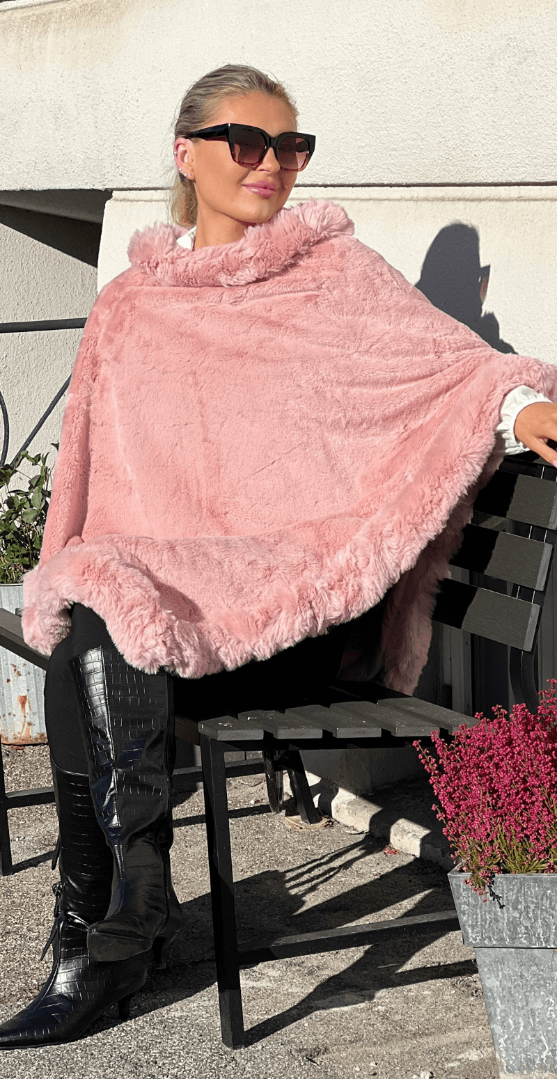 Maxine poncho med bred kant rosa LikeLondon
