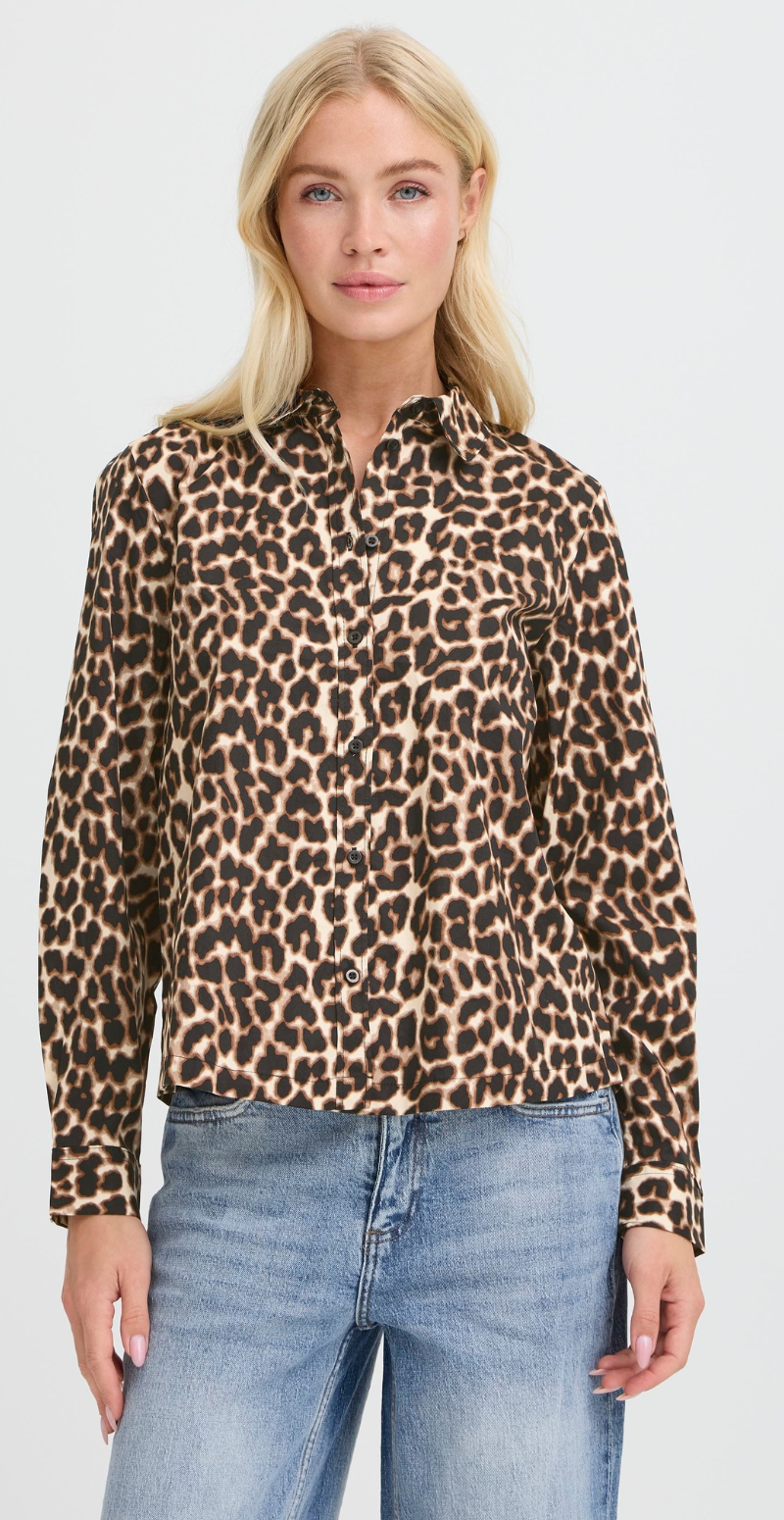 Henny gennemknappet bluse med leopardprint black mix B.young
