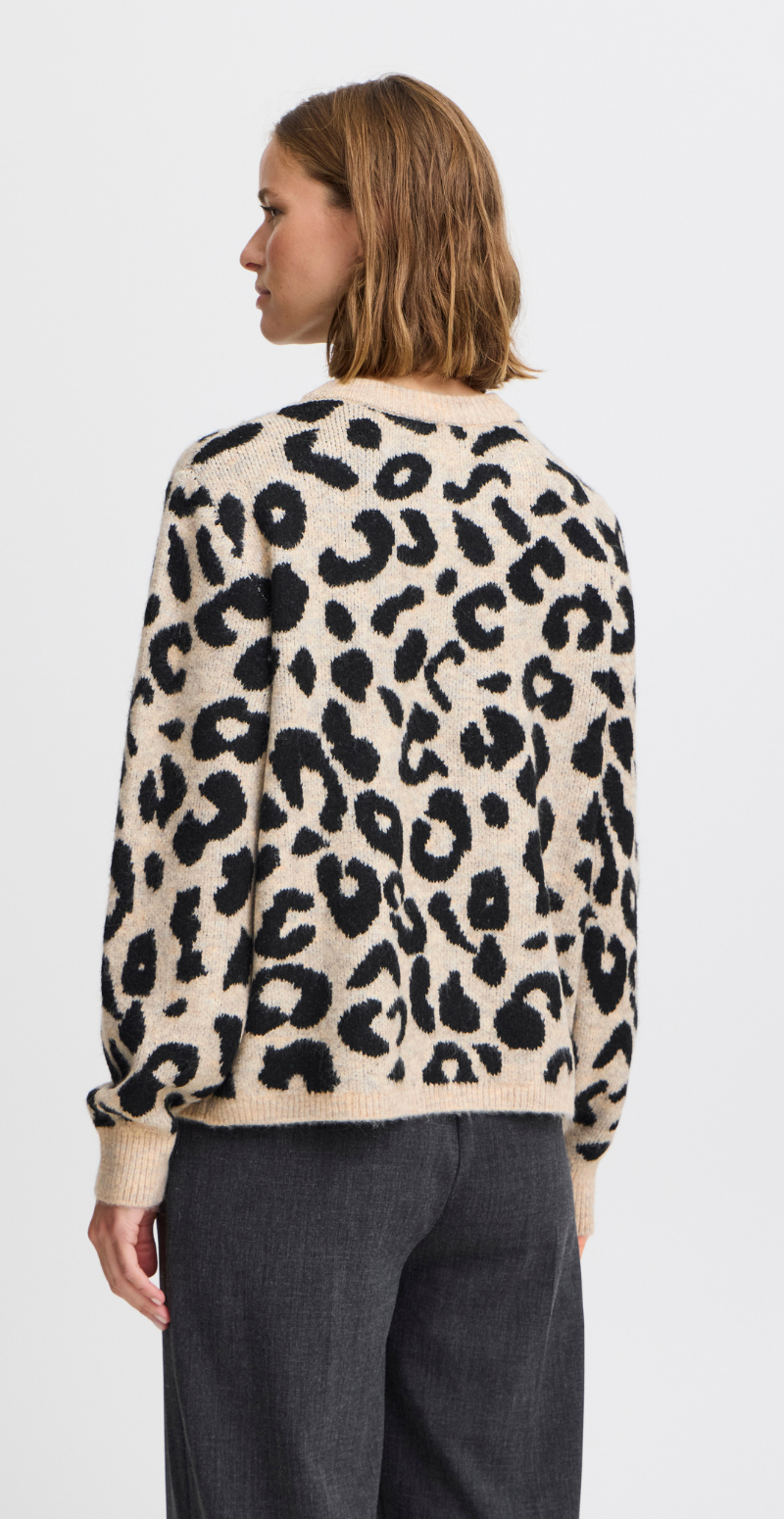 Minya strik med leopard beige/sort