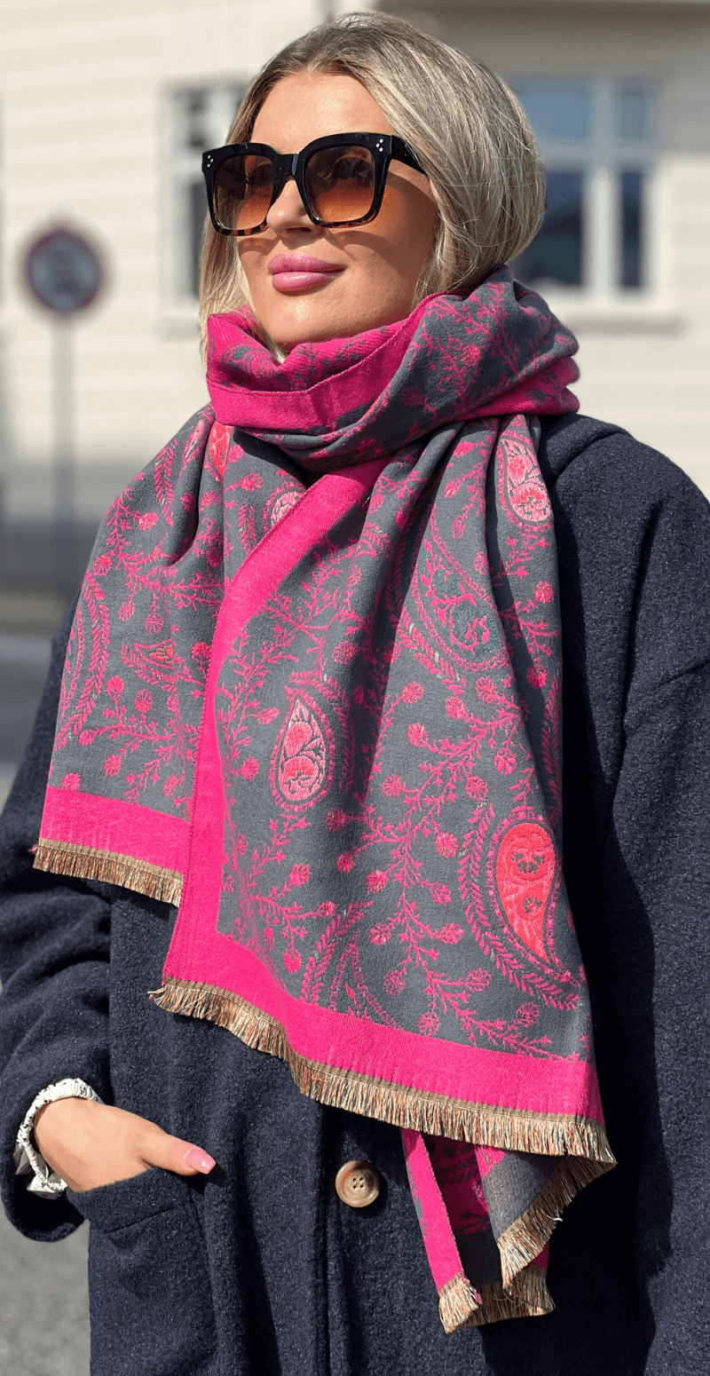 Uldtørklæde med paisley print pink LikeLondon
