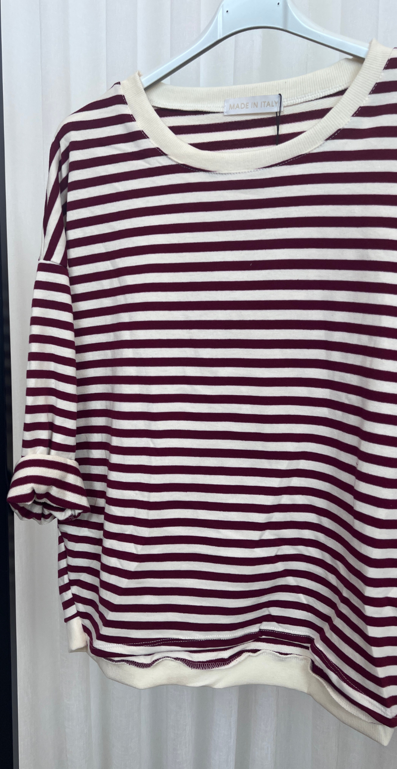 Zenia bluse med lange ærmer og striber wine red LikeLondon