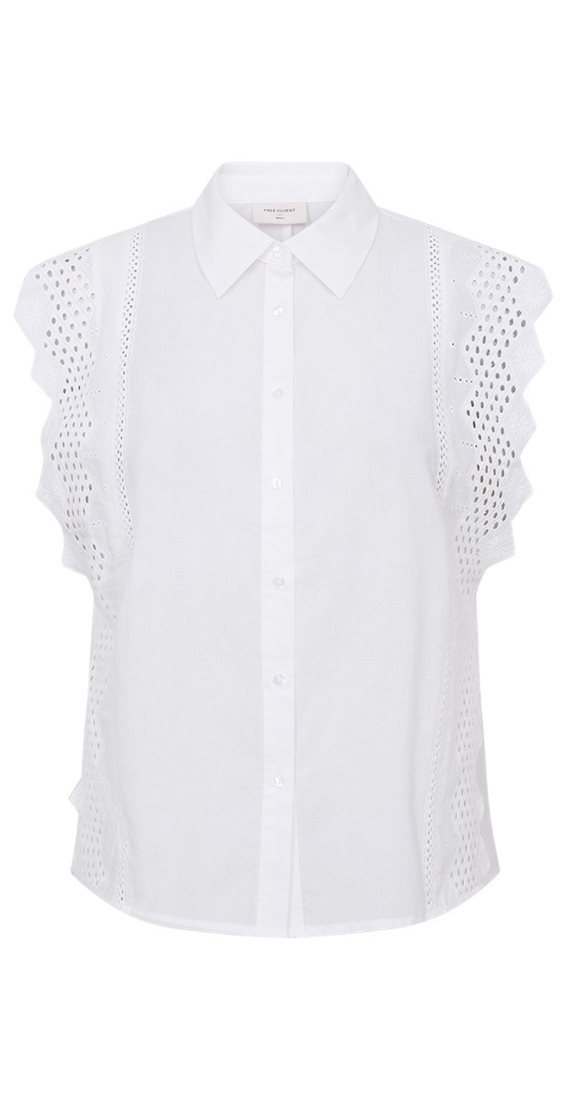 Bina bluse med broderi anglaise brilliant white Freequent